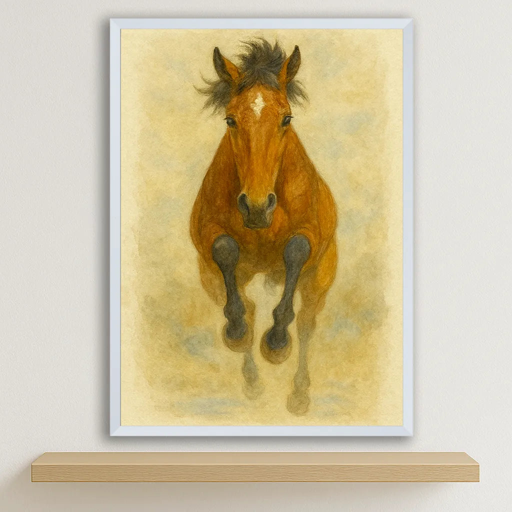 Cavallo Acquarello stampato su forex, cornice bianco, disponibile in 30x40, 40x50 e 50x70 cm