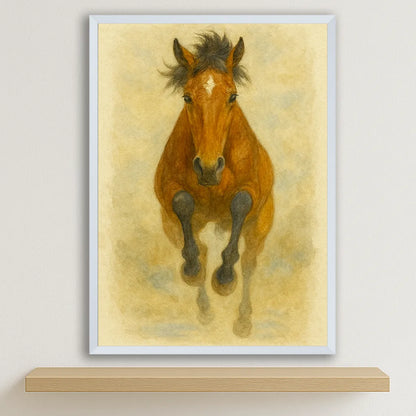 Cavallo Acquarello stampato su forex, cornice bianco, disponibile in 30x40, 40x50 e 50x70 cm