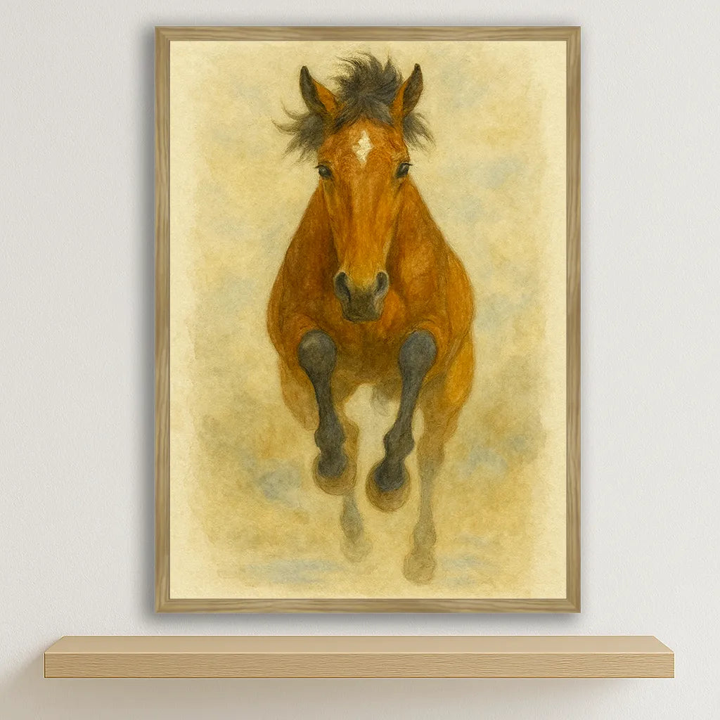 Cavallo Acquarello stampato su forex, cornice legno, disponibile in 30x40, 40x50 e 50x70 cm