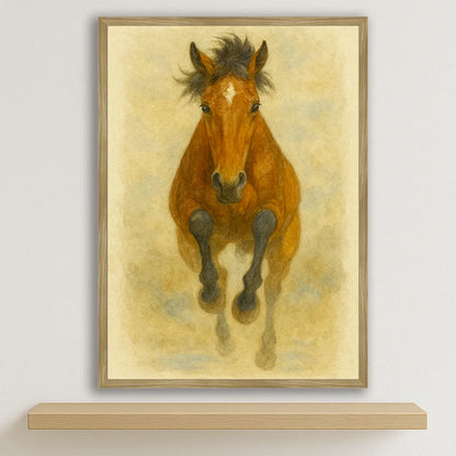 Cavallo Acquarello stampato su forex, cornice legno, disponibile in 30x40, 40x50 e 50x70 cm