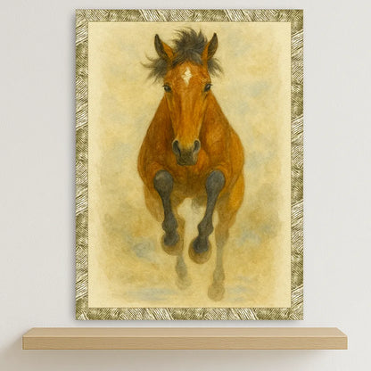 Cavallo Acquarello stampato su forex, cornice oro, disponibile in 30x40, 40x50 e 50x70 cm