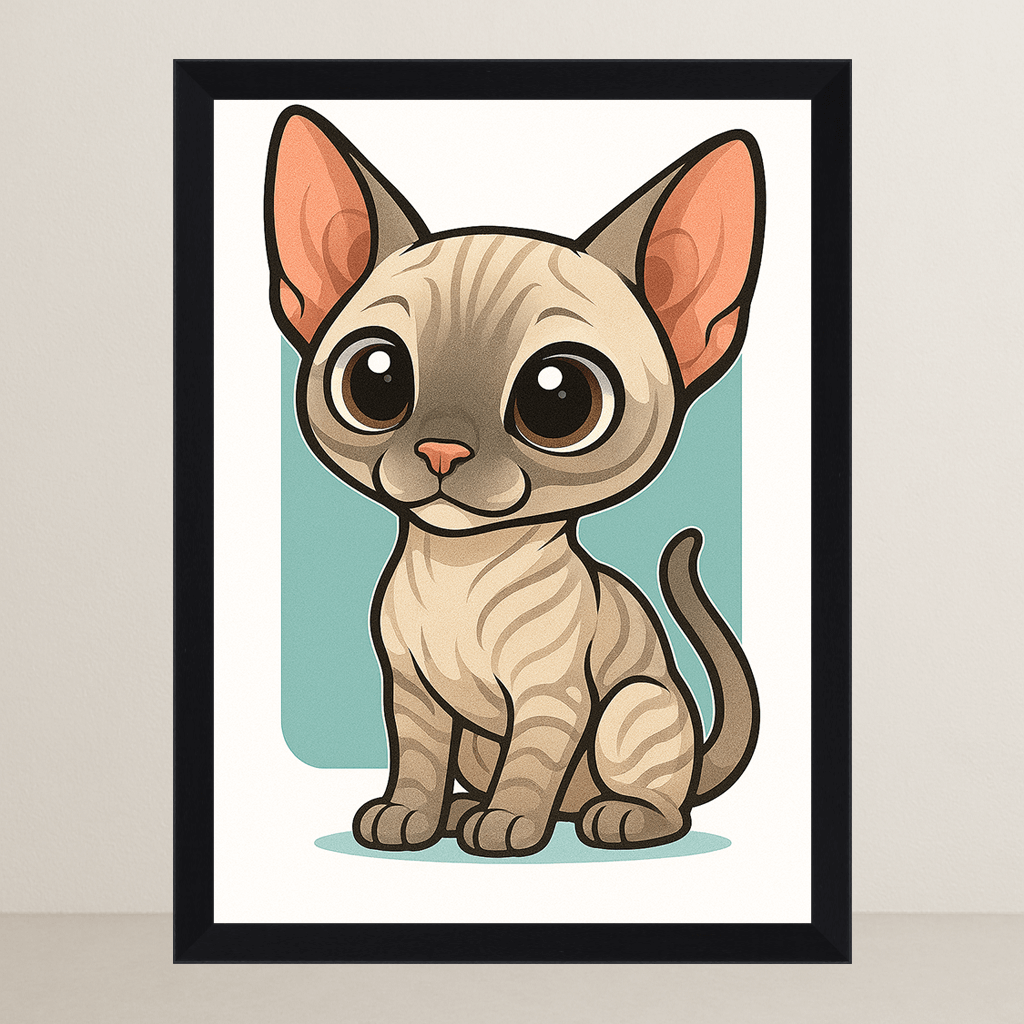 Sphynx in stile Chibi stampato su forex, cornice FSC, disponibile in varie misure