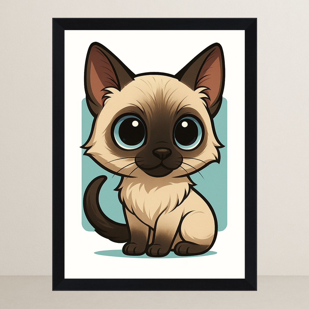 Siamese in stile Chibi stampato su forex, cornice FSC, disponibile in varie misure