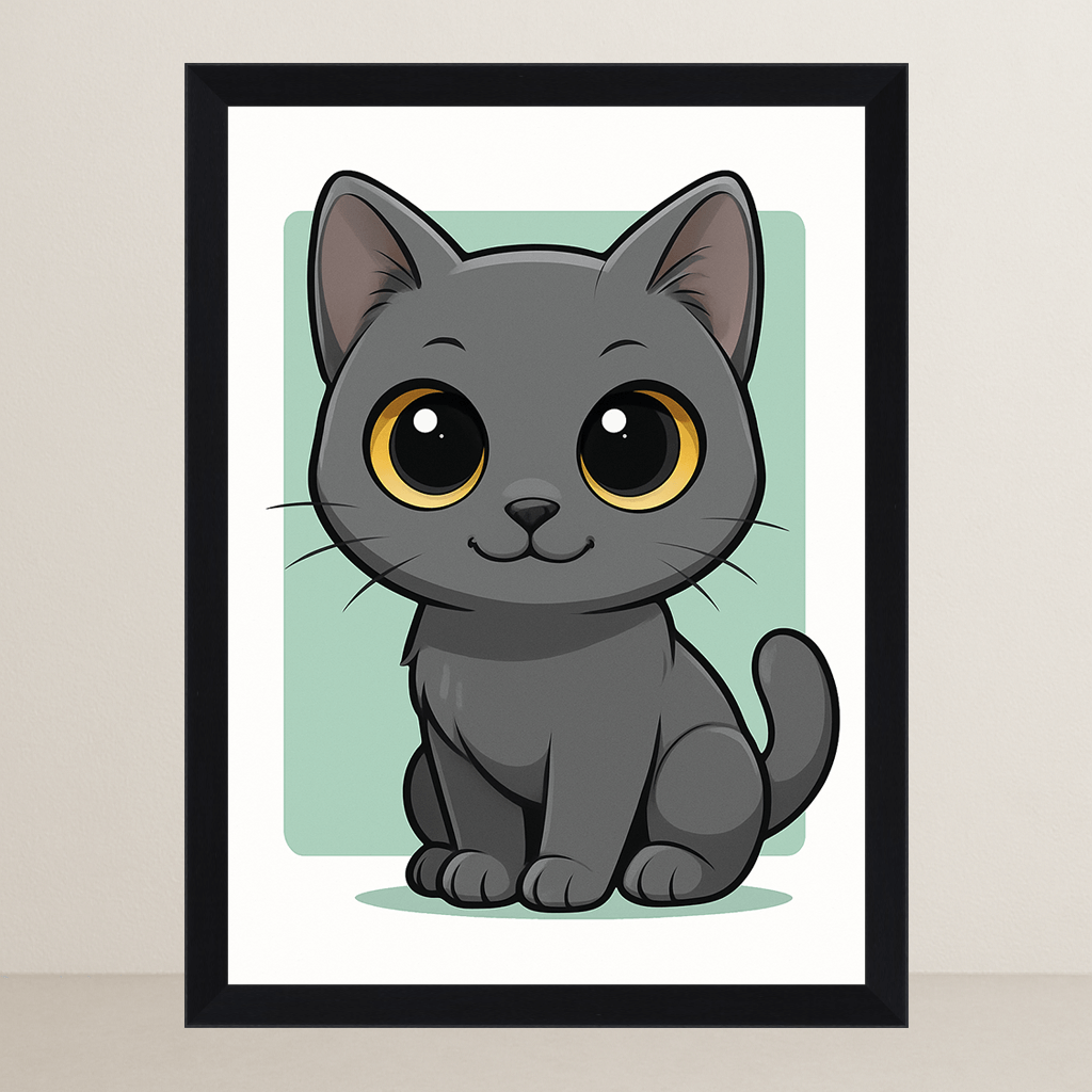 Certosino in stile Chibi stampato su forex, cornice FSC, disponibile in varie misure