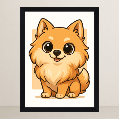 Volpino in stile Chibi stampato su forex, cornice FSC, disponibile in varie misure