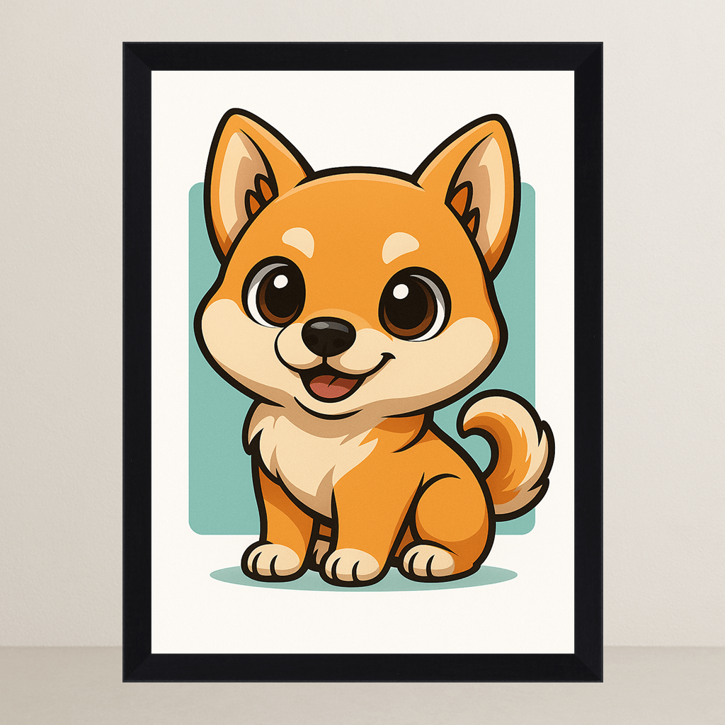 Shiba Inu in stile Chibi stampato su forex, cornice FSC, disponibile in varie misure