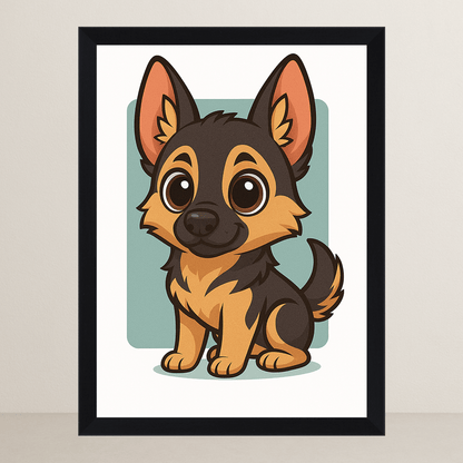 Pastore Tedesco in stile Chibi stampato su forex, cornice FSC, disponibile in varie misure