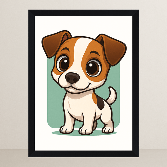 Jack Russell Terrier in stile Chibi stampato su forex, cornice FSC, disponibile in varie misure