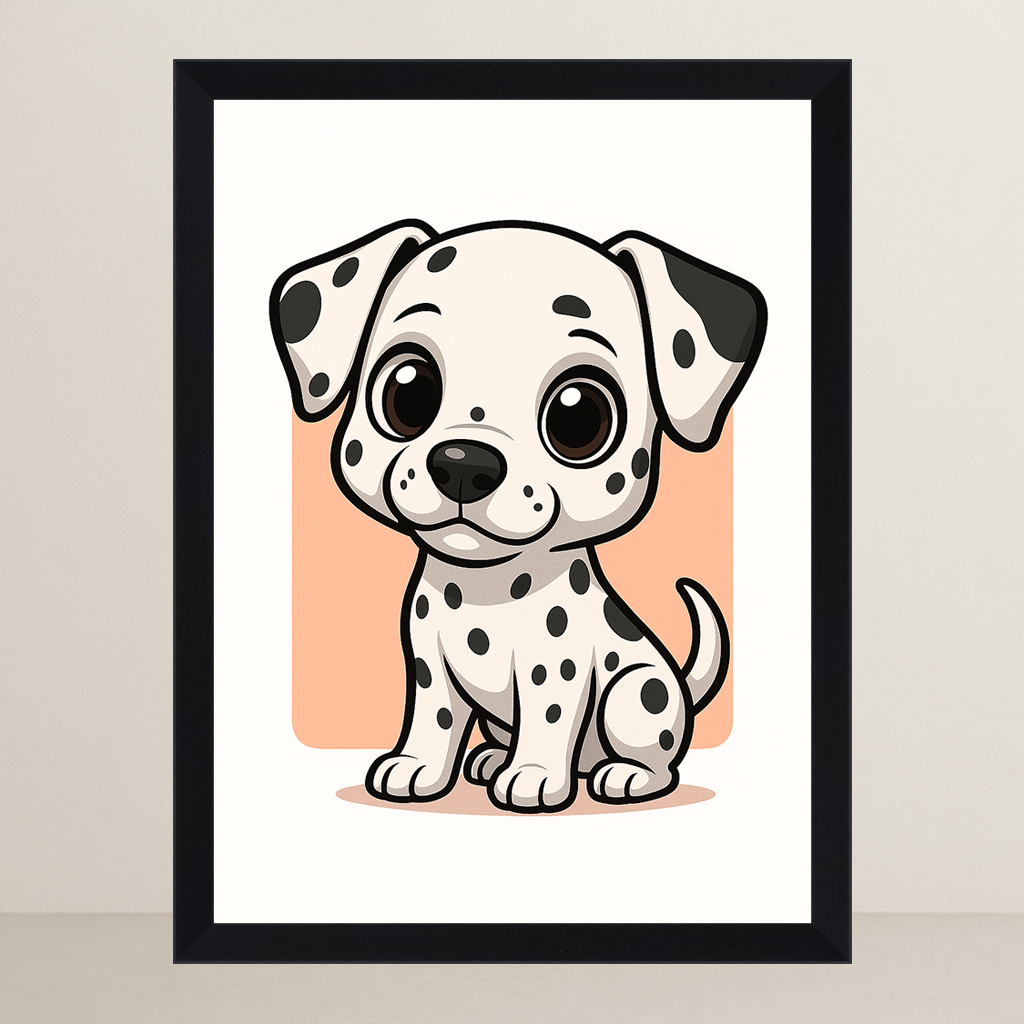 Dalmata in stile Chibi stampato su forex, cornice FSC, disponibile in varie misure