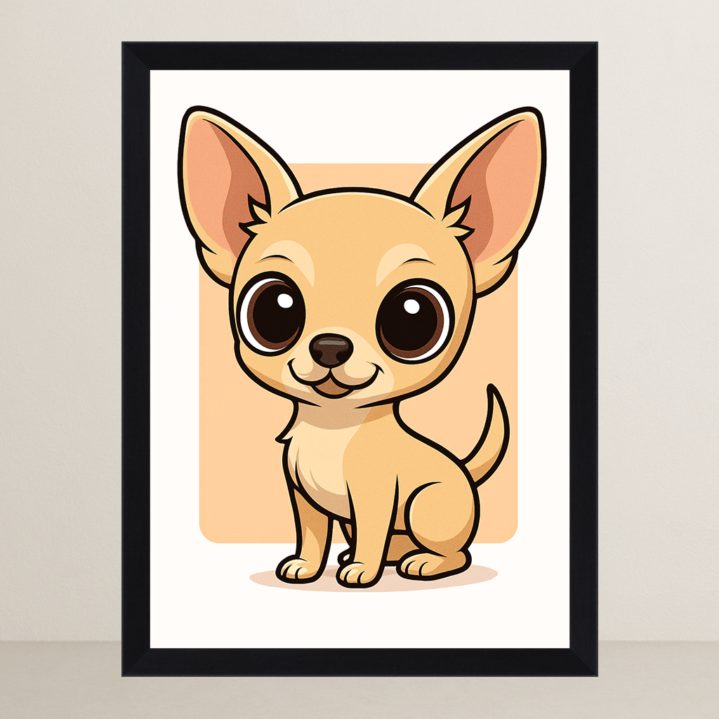 Chihuahua in stile Chibi stampato su forex, cornice FSC, disponibile in varie misure