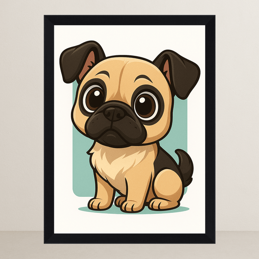 Carlino in stile Chibi stampato su forex, cornice FSC, disponibile in varie misure