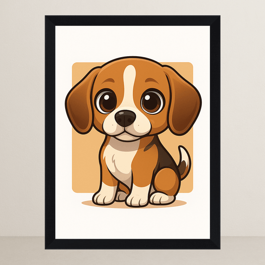 Beagle in stile Chibi stampato su forex, cornice FSC, disponibile in varie misure