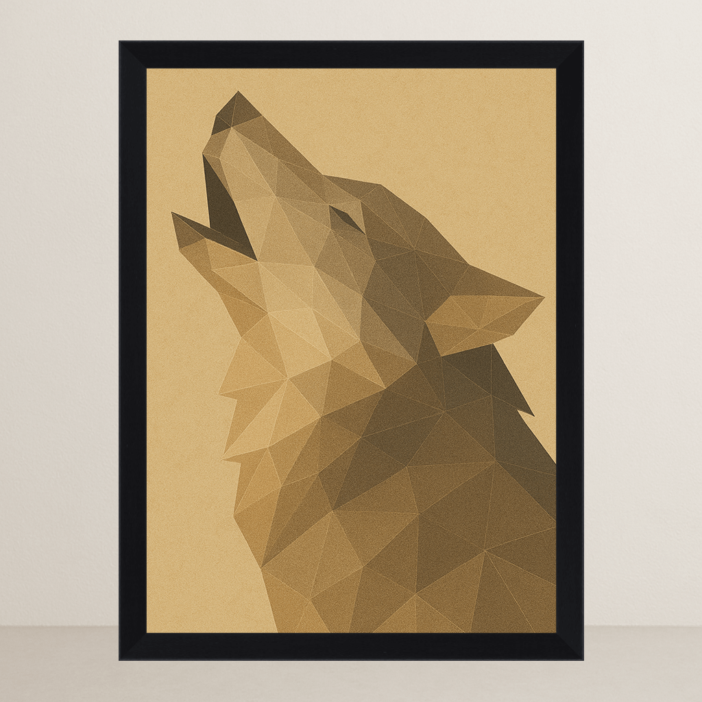 Lupo in stile Poly Art stampato su forex, cornice FSC, disponibile in varie misure