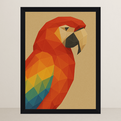 Pappagallo in stile Poly Art stampato su forex, cornice FSC, disponibile in varie misure
