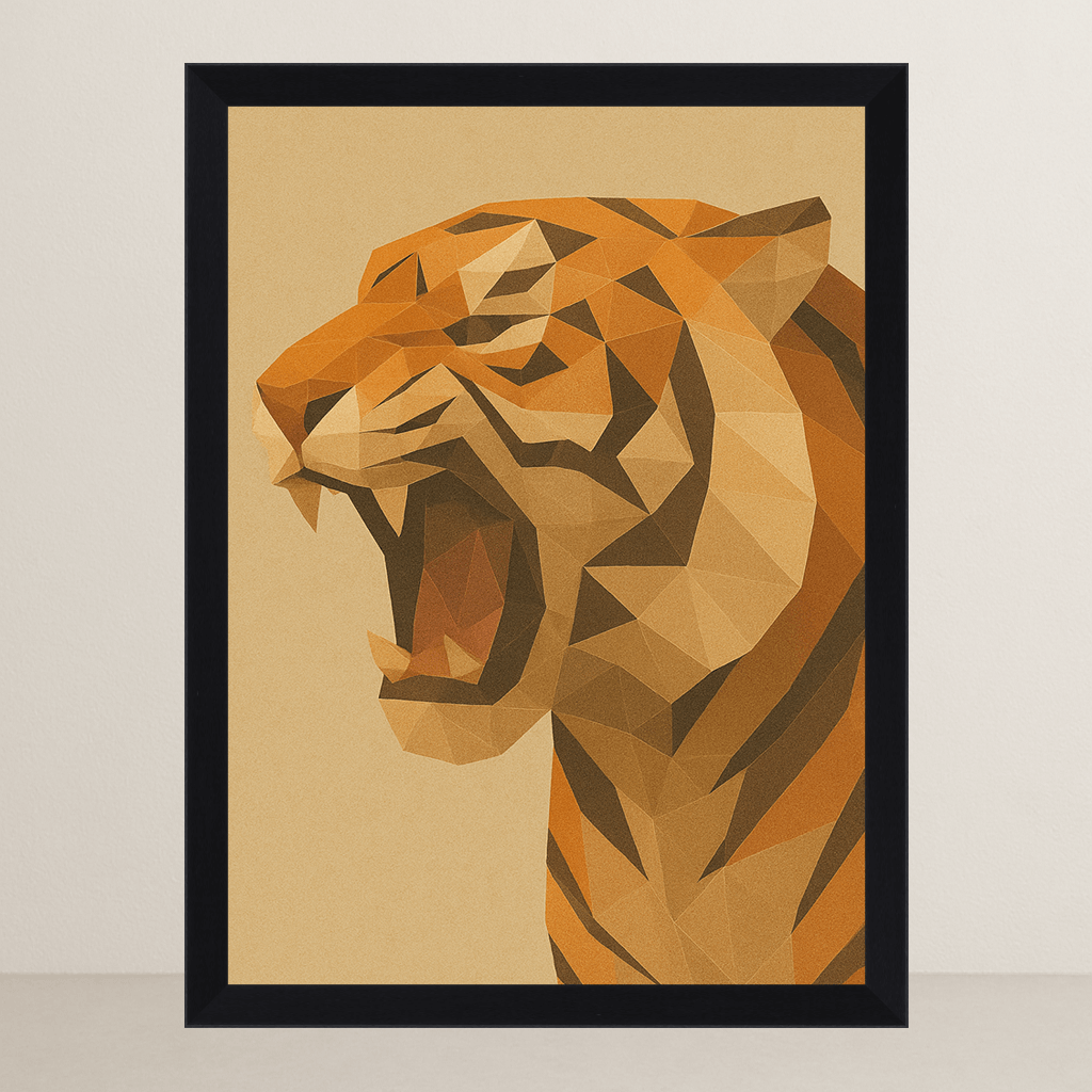 Tigre in stile Poly Art stampato su forex, cornice FSC, disponibile in varie misure