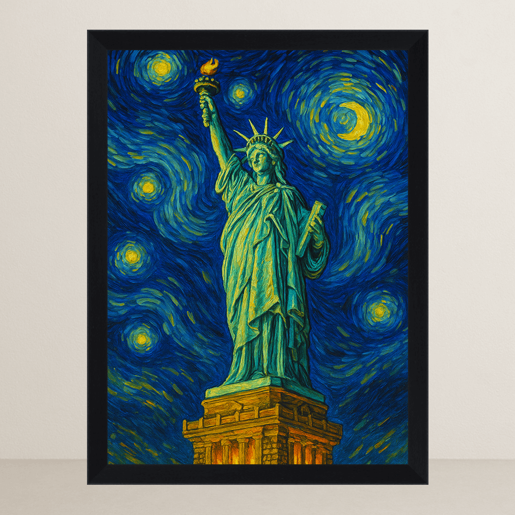 Statua della Libertà stile Gogh stampato su forex, cornice FSC, disponibile in varie misure